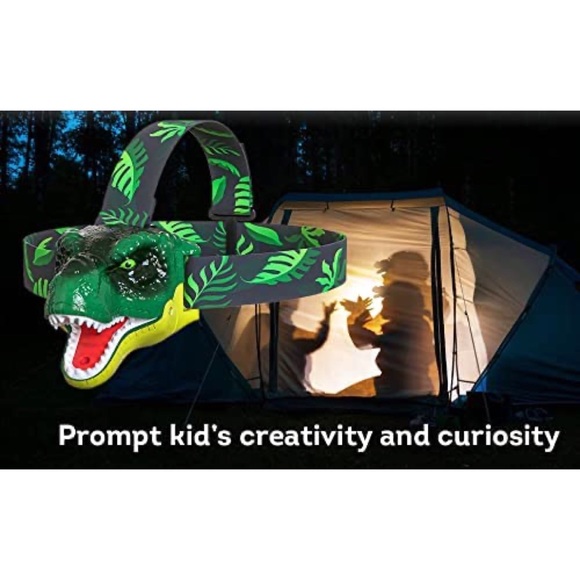 LED Headlamp Squeeze Mouth Light Switch Roaring T-Rex Sound Hook & Loop Strap - Picture 7 of 9